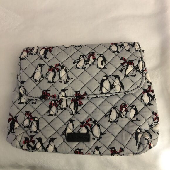 VERA BRADLEY Penguins Brush and Cosmetic Case Playful Penguins Gray Red Black - Picture 3 of 7